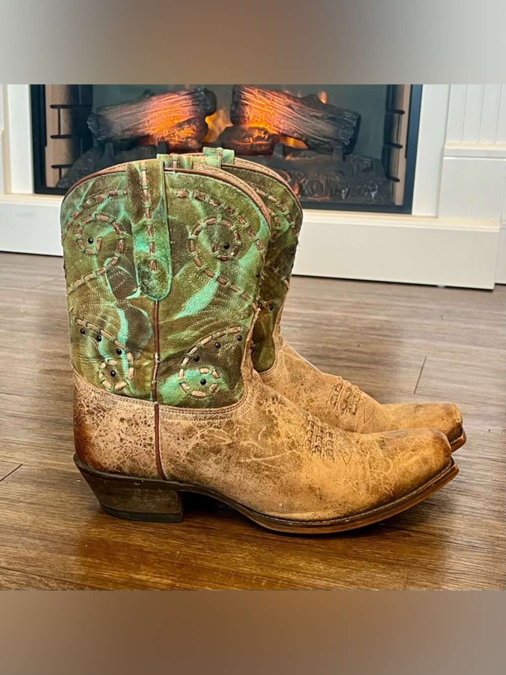 TONY LAMA Teal Painted Nunbuck Shorty Cowgirl Boots 9.5 B